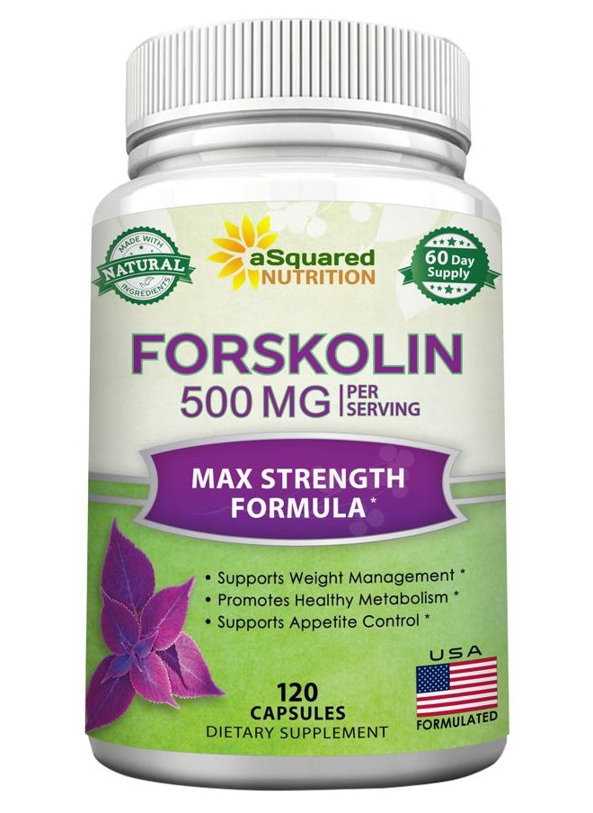 aSquared Nutrition - Forskolin 500mg Max Strength -120 Capsules, Natural Supplement for Pure Weight Loss Fuel, Coleus Forskohlii Root-Forskolin Diet Pills, Belly Buster Pure Fat Burner 2X Slim Trim Lose - Image 1