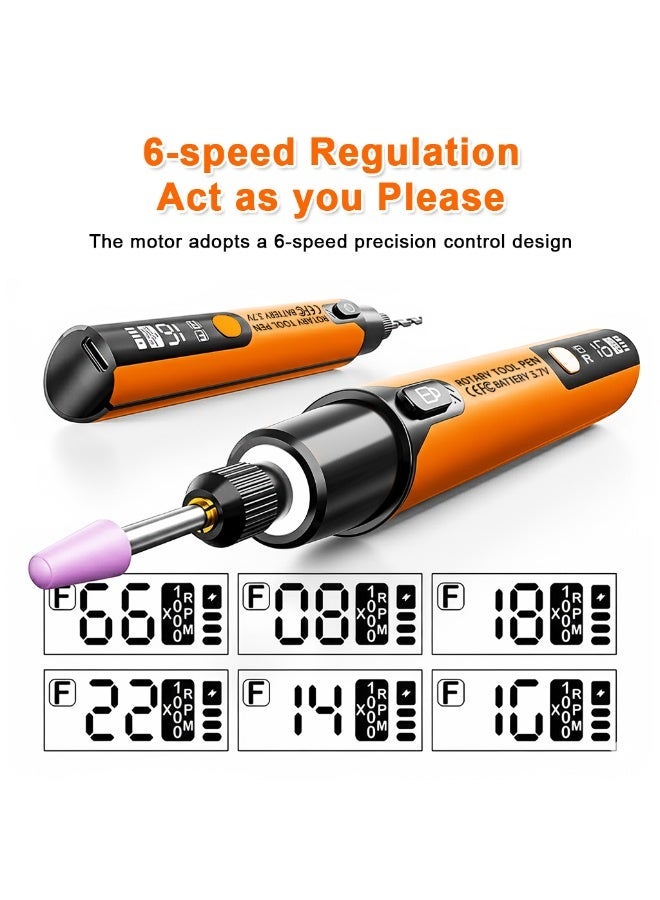 Verilux® Mini Cordless Rotary Tool with 6-Speed Adjustment and LED Light, Bi-Directional Rotation, 3.7V Lithium Battery, and 34 Accessory Kit for Efficient Engraving, Sanding, Polishing, Craft Work - Image 5