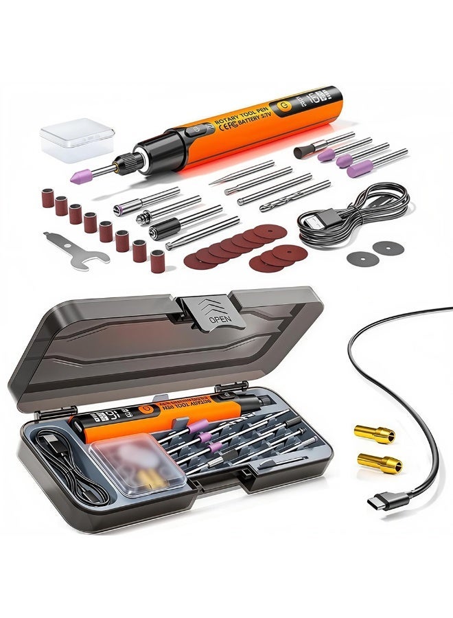 Verilux® Mini Cordless Rotary Tool with 6-Speed Adjustment and LED Light, Bi-Directional Rotation, 3.7V Lithium Battery, and 34 Accessory Kit for Efficient Engraving, Sanding, Polishing, Craft Work - Image 1