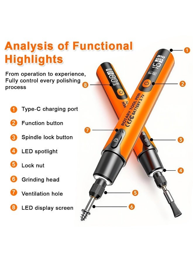 Verilux® Mini Cordless Rotary Tool with 6-Speed Adjustment and LED Light, Bi-Directional Rotation, 3.7V Lithium Battery, and 34 Accessory Kit for Efficient Engraving, Sanding, Polishing, Craft Work - Image 3