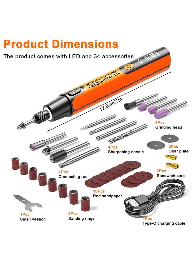 Verilux® Mini Cordless Rotary Tool with 6-Speed Adjustment and LED Light, Bi-Directional Rotation, 3.7V Lithium Battery, and 34 Accessory Kit for Efficient Engraving, Sanding, Polishing, Craft Work - Image 4
