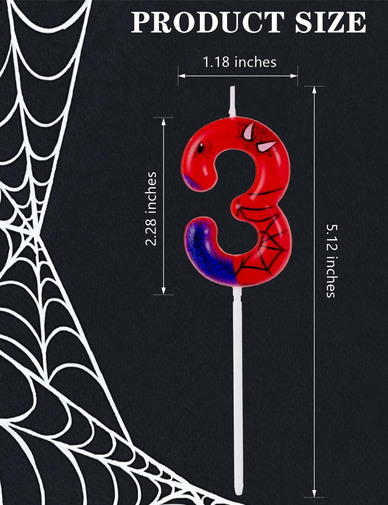 Gezan Spider Themed Birthday Candles Number Candles Happy Birthday Cake Toppers Advent Candle Web Candles for Boy Girl Spider Party Decoration Supplies Birthday Halloween Party (Number 3) - Image 2