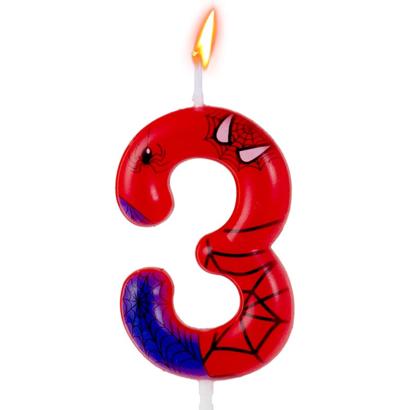 Gezan Spider Themed Birthday Candles Number Candles Happy Birthday Cake Toppers Advent Candle Web Candles for Boy Girl Spider Party Decoration Supplies Birthday Halloween Party (Number 3) - Image 1