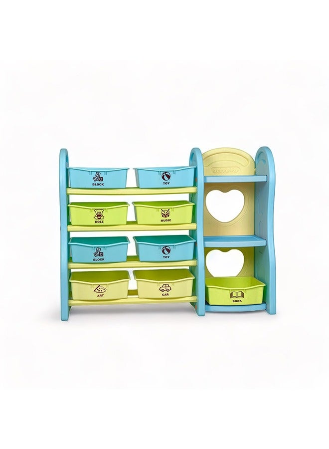 Home Canvas Children Deluxe Multi-Bin Toy Organizer with Storage Bins, Toys Storage Box for Boys Blue/Yellow  - Image 1
