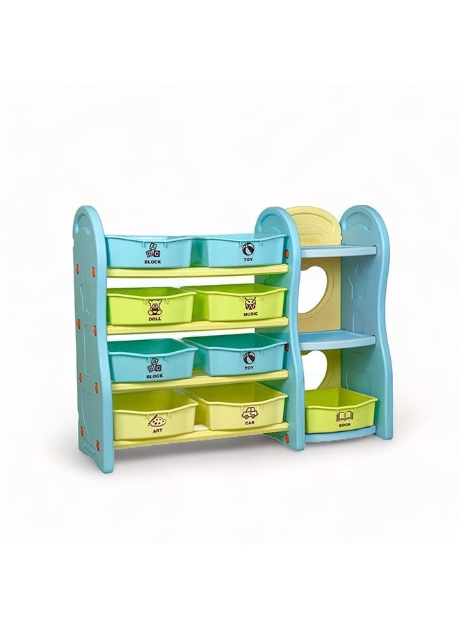 Home Canvas Children Deluxe Multi-Bin Toy Organizer with Storage Bins, Toys Storage Box for Boys Blue/Yellow  - Image 2