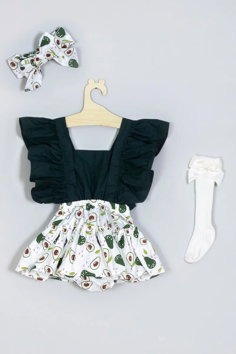 Ada Bebek Çocuk Adabebek Ruffled Avocado Patterned Knee Length Bow Socks Set