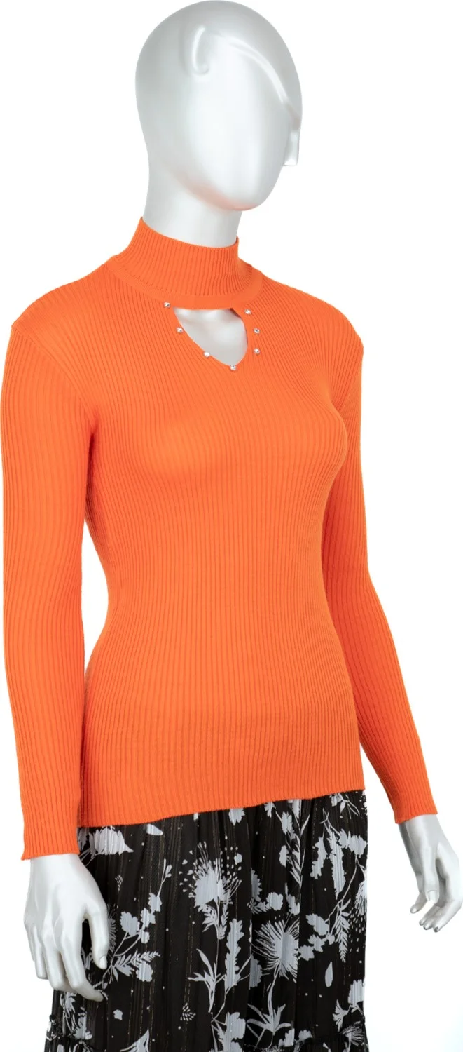 Oppland Women's Half Collar and Stone Long Sleeve Knitted Knitwear Sweater