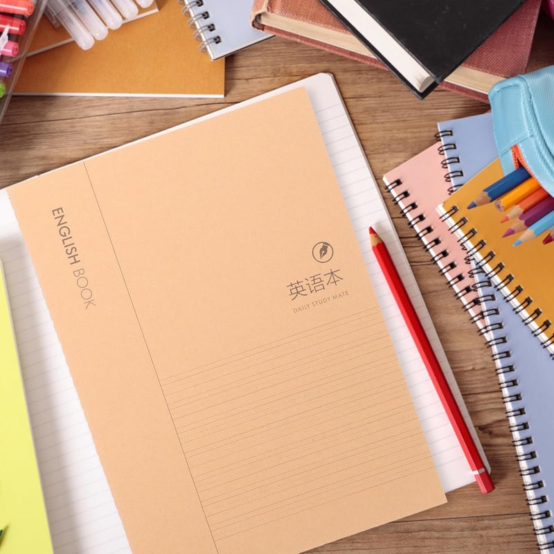 BCOATH 4pcs English Writing Notebooks B5 Size with Thick Kraft Paper Cover, Handwriting Practice Books for School Students, English Class and Calligraphy Practice Pads - Image 5