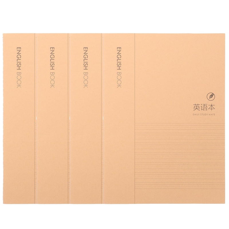 BCOATH 4pcs English Writing Notebooks B5 Size with Thick Kraft Paper Cover, Handwriting Practice Books for School Students, English Class and Calligraphy Practice Pads - Image 1