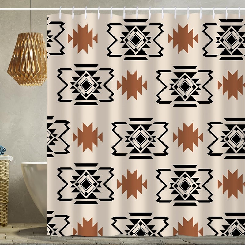 She Love Western Aztec Shower Curtain Boho Abstract Pattern Geometric Vintage Shower Curtain with Hooks 72x72 Inch Waterproof Polyester Bathroom Curtain (Geometric Aztec) - Image 1