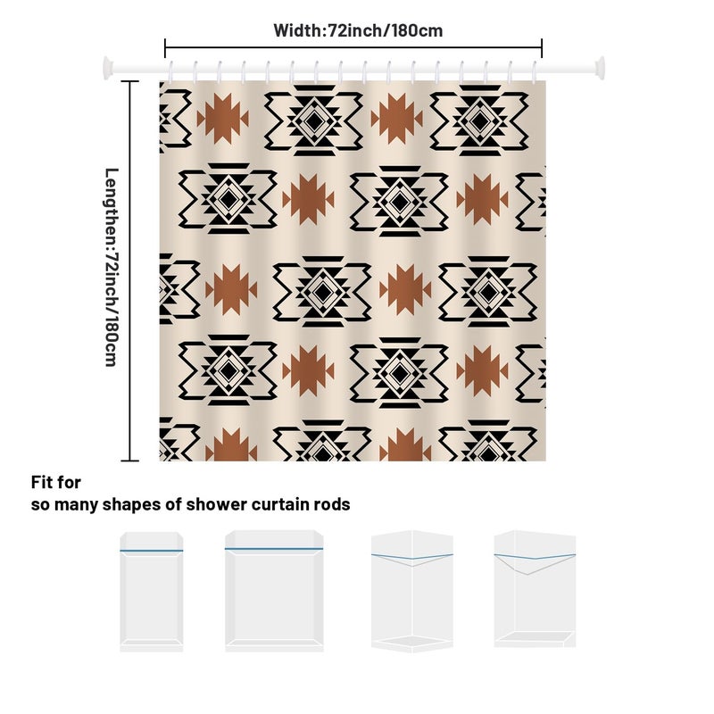 She Love Western Aztec Shower Curtain Boho Abstract Pattern Geometric Vintage Shower Curtain with Hooks 72x72 Inch Waterproof Polyester Bathroom Curtain (Geometric Aztec) - Image 2