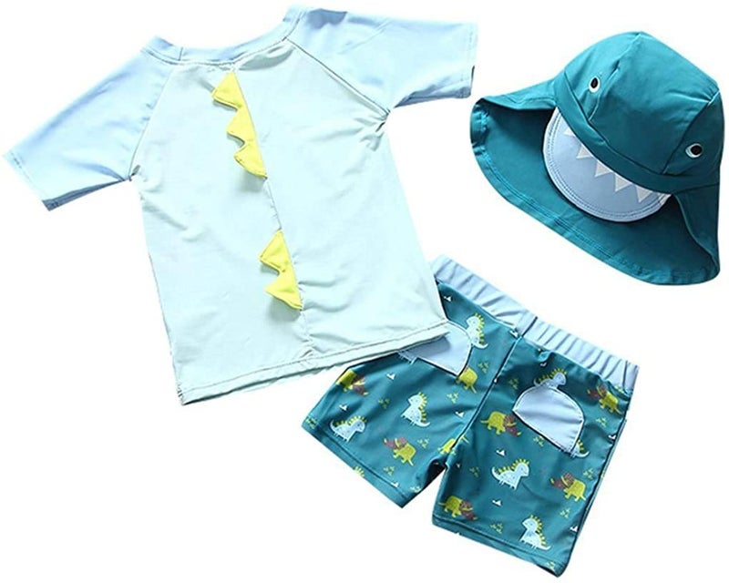 SGMWVB Baby and Toddler Boys' 3-Piece Swimsuit Set Kids Dinosaur Bathing Suit Swimwear with Hat Surfing Suit UPF 50+(6-9 Months) - Image 2