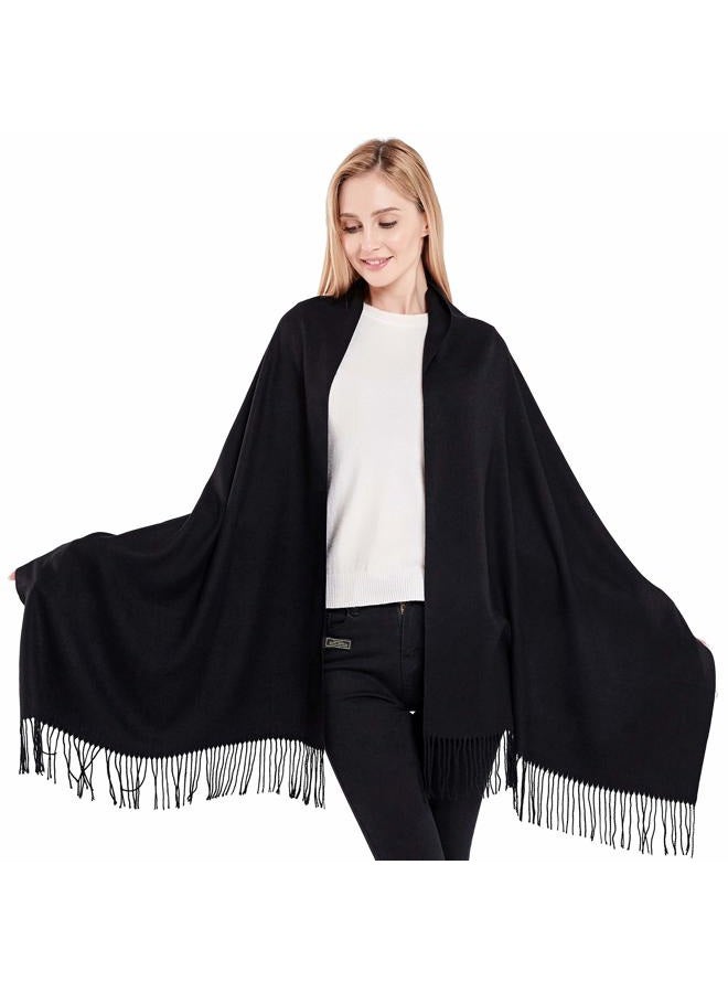 CJ Apparel Black Thick Solid Color Tassels Design Cotton Blend Shawl Scarf Wrap Stole Throw Head Wrap Pashmina NEW - Image 1