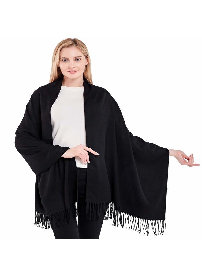 CJ Apparel Black Thick Solid Color Tassels Design Cotton Blend Shawl Scarf Wrap Stole Throw Head Wrap Pashmina NEW - Image 2