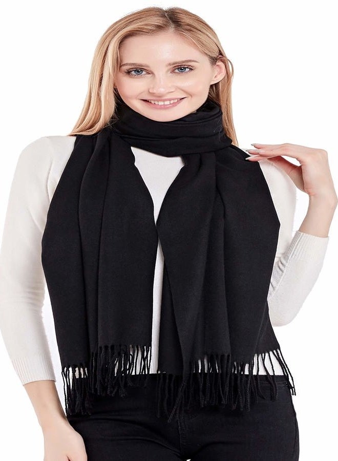 CJ Apparel Black Thick Solid Color Tassels Design Cotton Blend Shawl Scarf Wrap Stole Throw Head Wrap Pashmina NEW - Image 4