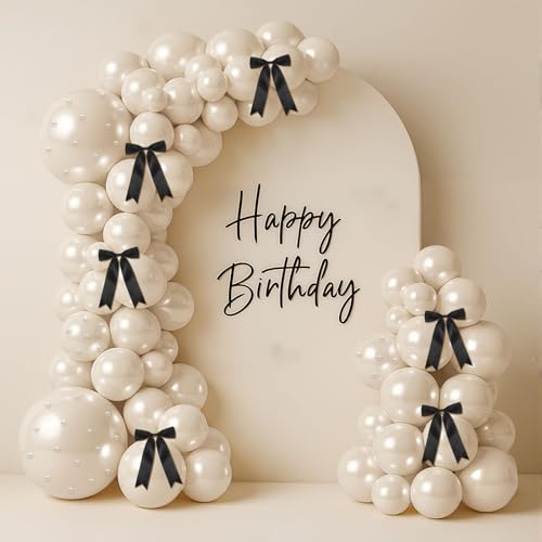 Charnoel Pearl White Sand Balloon Garland Arch Kit 153 Pcs Garland Balloon Bow Pearl Sticker Party Decor for Wedding Bridal Engagement Coquette Birthday Party Decorations - Image 1