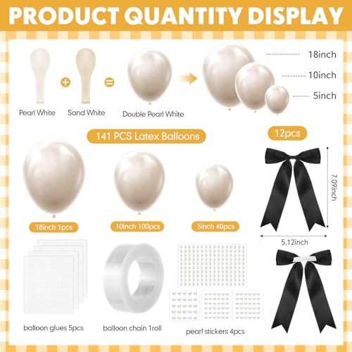 Charnoel Pearl White Sand Balloon Garland Arch Kit 153 Pcs Garland Balloon Bow Pearl Sticker Party Decor for Wedding Bridal Engagement Coquette Birthday Party Decorations - Image 5