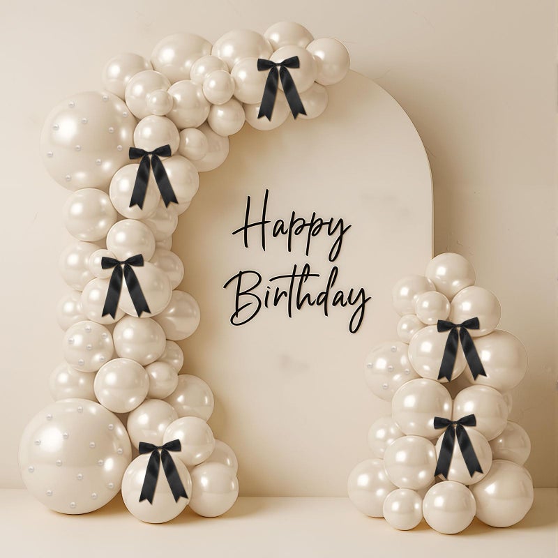 Charnoel Pearl White Sand Balloon Garland Arch Kit 153 Pcs Garland Balloon Bow Pearl Sticker Party Decor for Wedding Bridal Engagement Coquette Birthday Party Decorations - Image 3