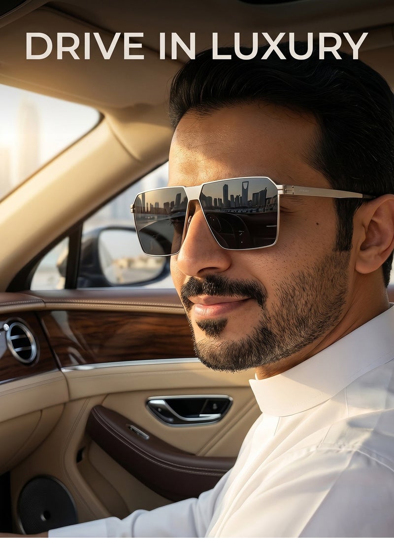 CIKE Sunglasses For Men, Titanium Alloy Frame Sunglasses, Polarized Lenses, Lightweight UV Protection, Anti-Glare Sunglasses, Luxury Square Sunglasses for Driving and Outdoor Use - Image 2