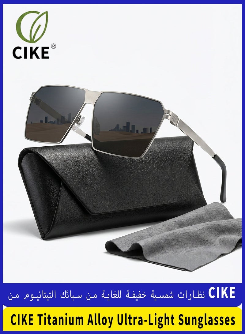 CIKE Sunglasses For Men, Titanium Alloy Frame Sunglasses, Polarized Lenses, Lightweight UV Protection, Anti-Glare Sunglasses, Luxury Square Sunglasses for Driving and Outdoor Use - Image 1