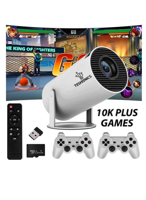 120ANSI Lumens HD Smart Gaming Projector Android 11 Portable Mini Cinema Screen Display Lamp 4K Home Movie Theatre Video Presentations 180 Degree Rotating Mobile Phone Projection With 2 Game Consoles