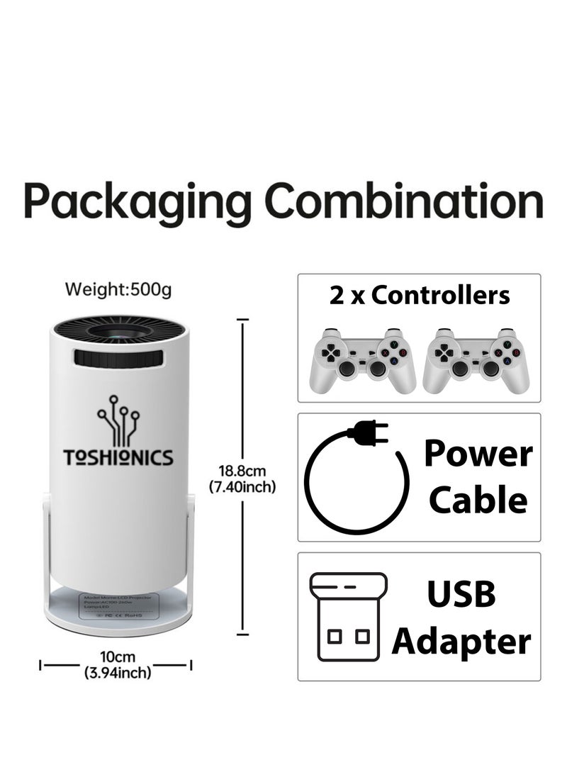 Toshonics - 120ANSI Lumens HD Smart Gaming Projector Android 11 Portable Mini Cinema Screen Display Lamp 4K Home Movie Theatre Video Presentations 180 Degree Rotating Mobile Phone Projection With 2 Game Consoles - Image 1