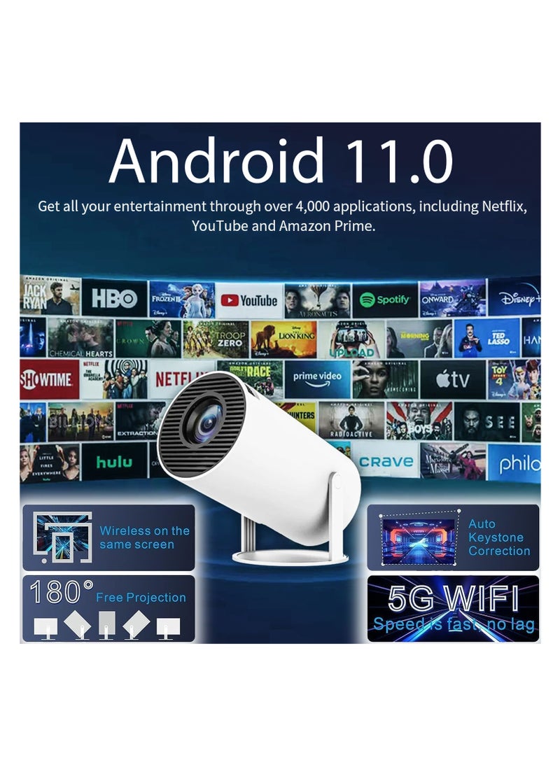 Toshonics - 120ANSI Lumens HD Smart Gaming Projector Android 11 Portable Mini Cinema Screen Display Lamp 4K Home Movie Theatre Video Presentations 180 Degree Rotating Mobile Phone Projection With 2 Game Consoles - Image 1