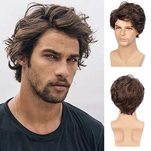 Kaneles Mens Wigs Brown Short Curly Shaggy Layered Cosplay Halloween Daily Costumes Male Wig - Image 1