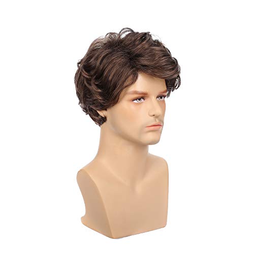 Kaneles Mens Wigs Brown Short Curly Shaggy Layered Cosplay Halloween Daily Costumes Male Wig - Image 3