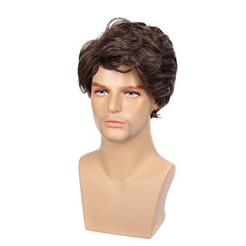 Kaneles Mens Wigs Brown Short Curly Shaggy Layered Cosplay Halloween Daily Costumes Male Wig - Image 2