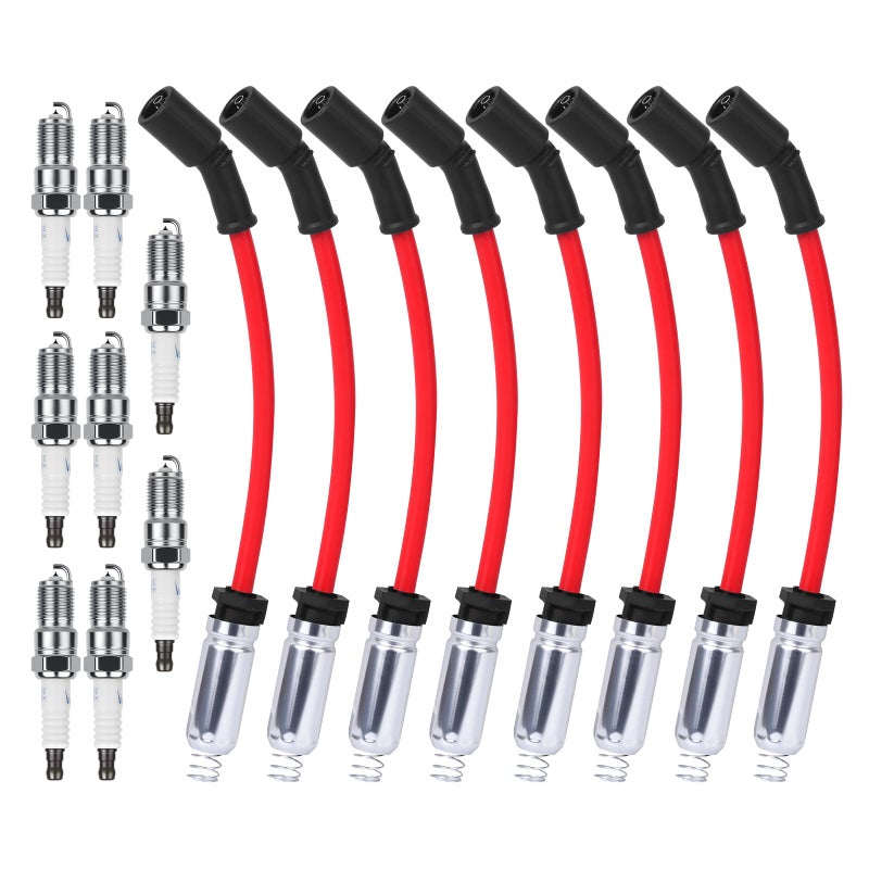 Ozikutech High Performance Iridium Spark Plugs and Wires Set of 8 Fit for 1999-2013 Chevy Silverado Tahoe Suburban Avalanche GMC Sierra Yukon 1500 2500 Escalade 4.8 5.3 6.0 6.2 Ls V8, Replace for 41-162 41-110 - Image 1