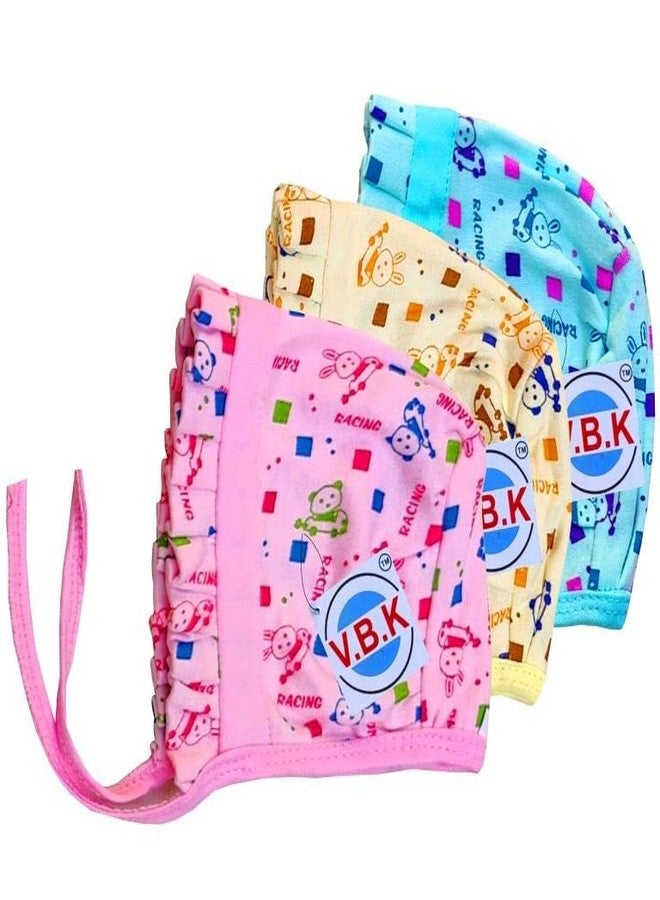V.B.K طقم قبعة/غطاء رأس للأطفال الرضع من VBK®، للأولاد والبنات، عبوة من 3 قطع، مصنوع من قماش ناعم كالجوارب (من 3 أشهر إلى 6 أشهر)، متعدد الألوان - Image 1