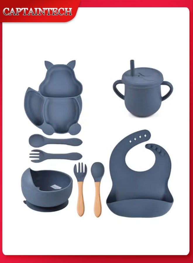 Captaintech 8-Piece Baby Led Weaning Set – Silicone Toddler Feeding Supplies with Bib, Divided Plate, Bowl, Cup u0026 Self-Feeding Spoons – BPA-Free Dish Set for Infants ﻿ - Image 1