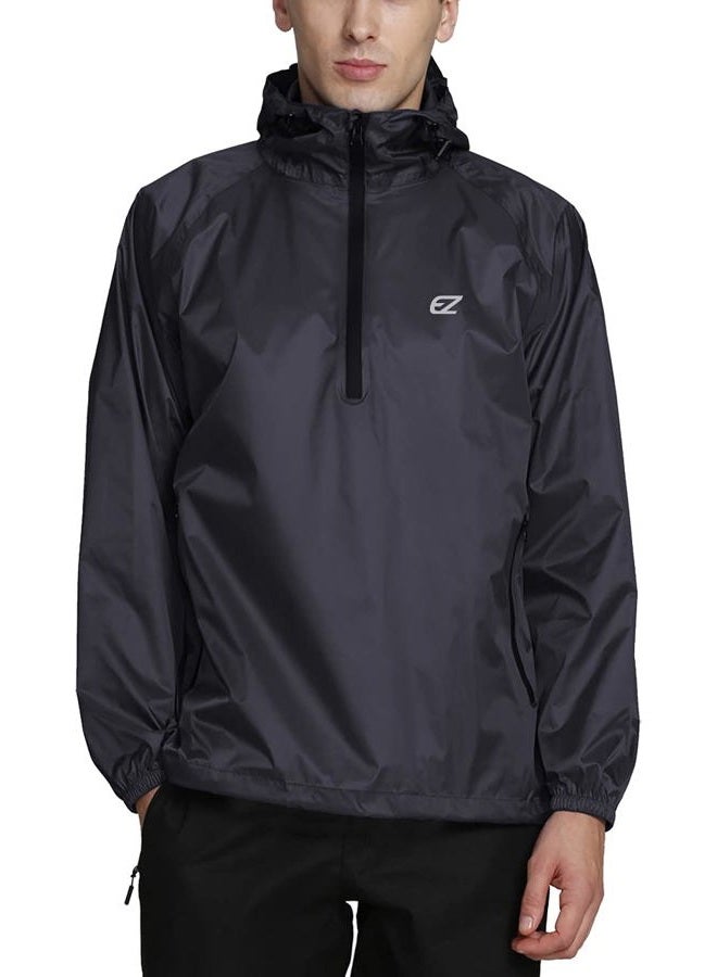 EZRUN Men's Waterproof Hooded Rain Jacket Running Cycling Hiking Gear Windbreaker Lightweight Packable Raincoat (Black,M) - Image 2