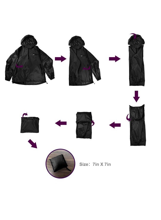 EZRUN Men's Waterproof Hooded Rain Jacket Running Cycling Hiking Gear Windbreaker Lightweight Packable Raincoat (Black,M) - Image 4