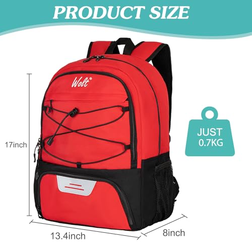 WOLT | Youth Soccer Bag, Soccer Backpack, Basketball Backpack with Cleat Shoe and Ball Compartments Sports Backpack for Volleyball Football for Men Women (Red) - Image 2