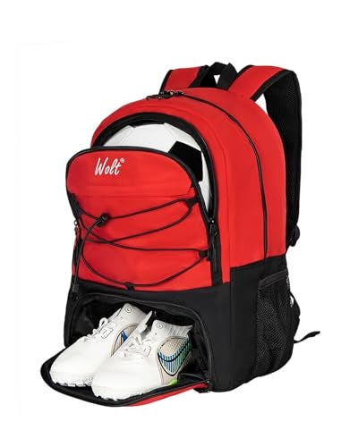 WOLT | Youth Soccer Bag, Soccer Backpack, Basketball Backpack with Cleat Shoe and Ball Compartments Sports Backpack for Volleyball Football for Men Women (Red) - Image 1
