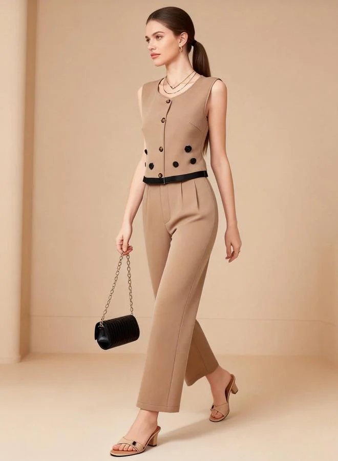 تايك تو طقم منسق من بنطال وبلوزة بلا أكمام بأزرار