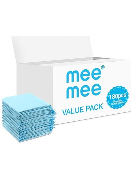 mee mee Disposable Changing Mats 180 Counts Soft Waterproof Mat Portable Leak Proof Changing Mat New Mom Leak Proof Under pad, Mattress Table Protector Pad