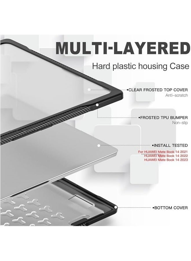 General Ultimate Protection Case Compatible with Huawei MateBook D14 14 inch 2023 Release, Matte Translucent Carbon Fiber Edges Shockproof Slim Heat Dissipation Laptop Case  - Image 4