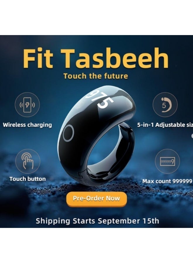 دومرز‌ خاتم عداد التسبيح الذكي من دومارز، خاتم ذكر ذكي للتسبيح، خاتم ذكر مقاوم للماء بمعيار IP68 مع شاشة OLED وخمسة أحجام قابلة للاستبدال، عداد صلاة لاسلكي بتقنية بلوتوث مع تنبيه بالاهتزاز، خواتم صلاة إسلامية ذكية، للصلاة والتذكير، للمنزل وغير ذلك (أزرق) - Image 4
