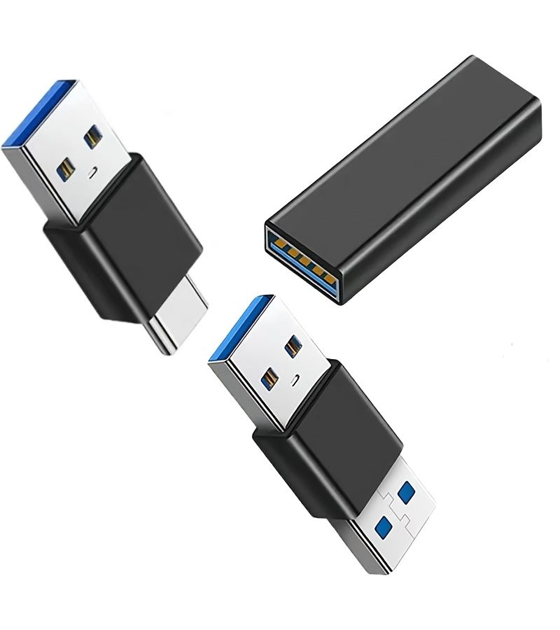 3pcs Black USB To USB C Adapter Male To Male Female To Female Connector - Image 1