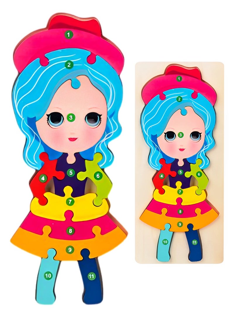 Wooden 3D Puzzles Sensory Cognition, Teacher Parents Early Learning Support Tools, Attractive Colors and Patterns, Montessori Fine Motor Skill Development Toys, Ideal Kids Gift (Girl Shape) - Image 1