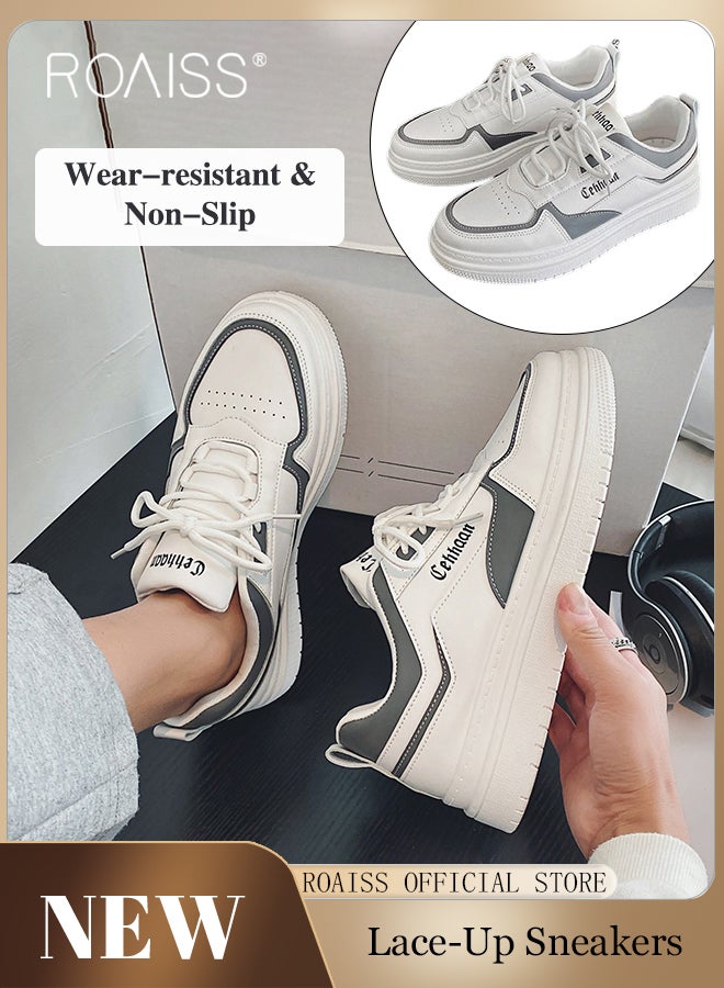 roaiss Letter Pattern Chunky Sports Shoes for Men Soft Sole Lightweight Shock Absorption Training Skateboard Shoes Mens Anti Slip Breathable Wear Resistant Outdoor Sneakers Colorblock Sneakers - Image 2