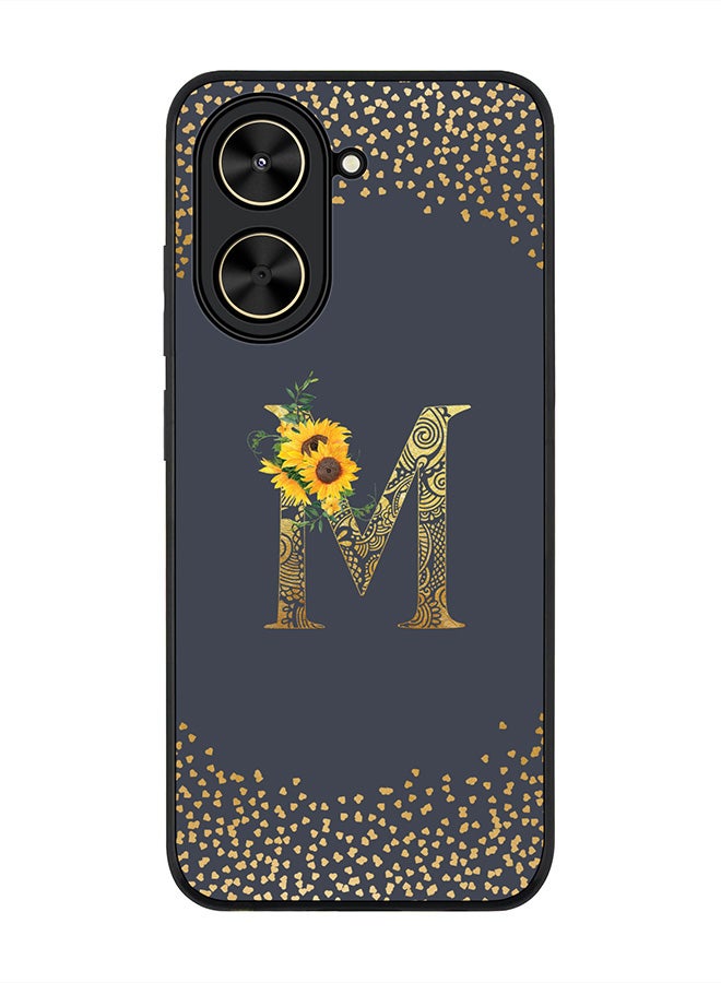 Stylizedd For Xiaomi Poco C71 / Redmi A5 4G Case,Slim fit Camera Protection, Shockproof Thin Phone cover  - Custom Floral Monogram - M  (Grey )