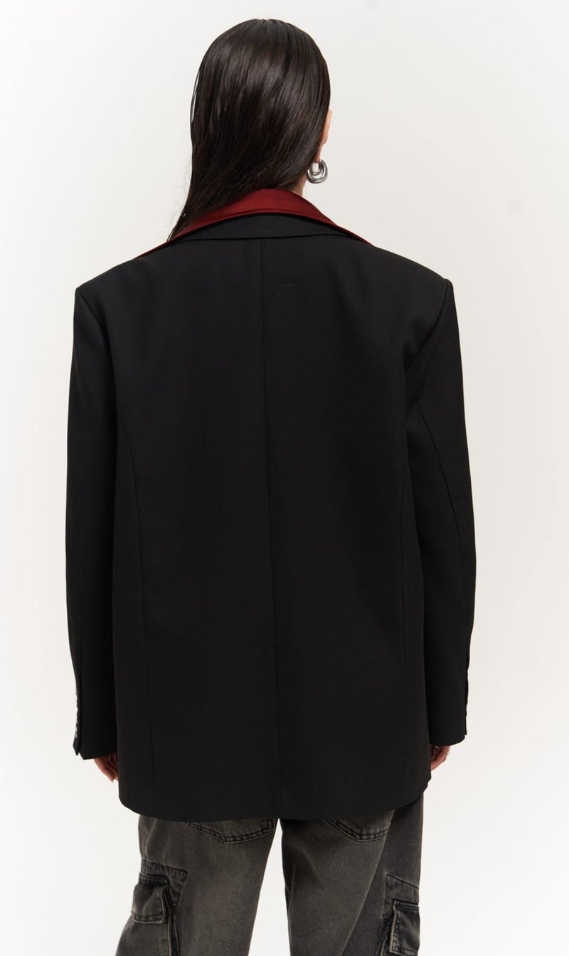 Catroux Shirt Collar Detail Black Blazer