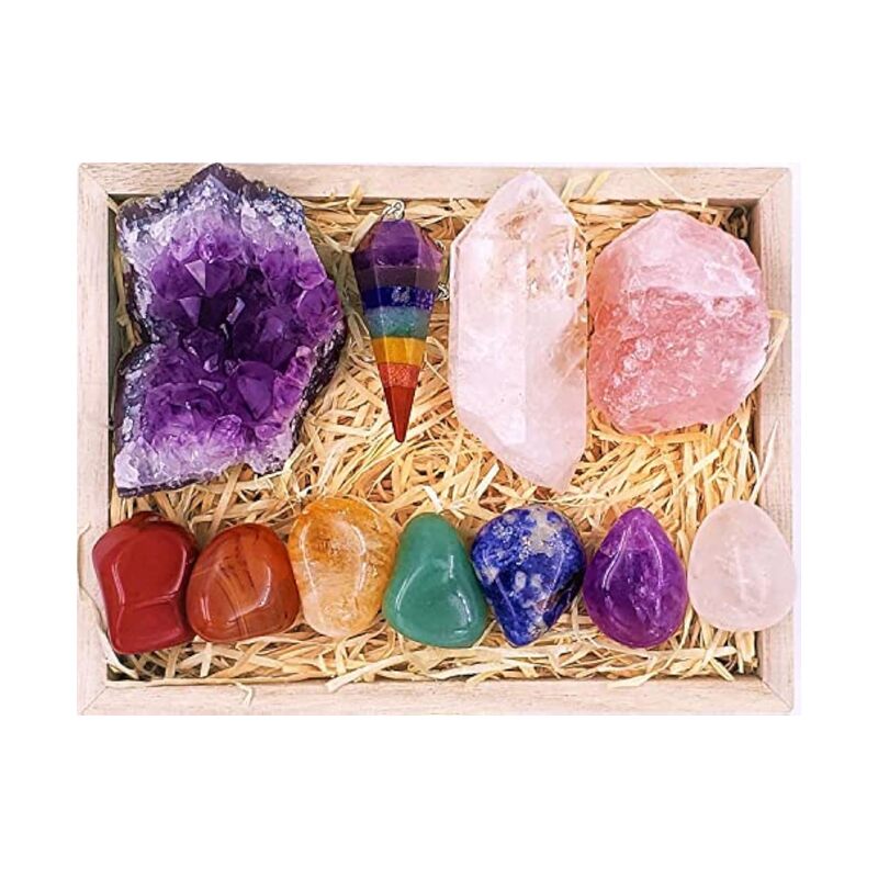 Premium Crystals and Healing Stones Premium Kit in Wooden Box 7 Chakra Stones Healing Set - Image 1