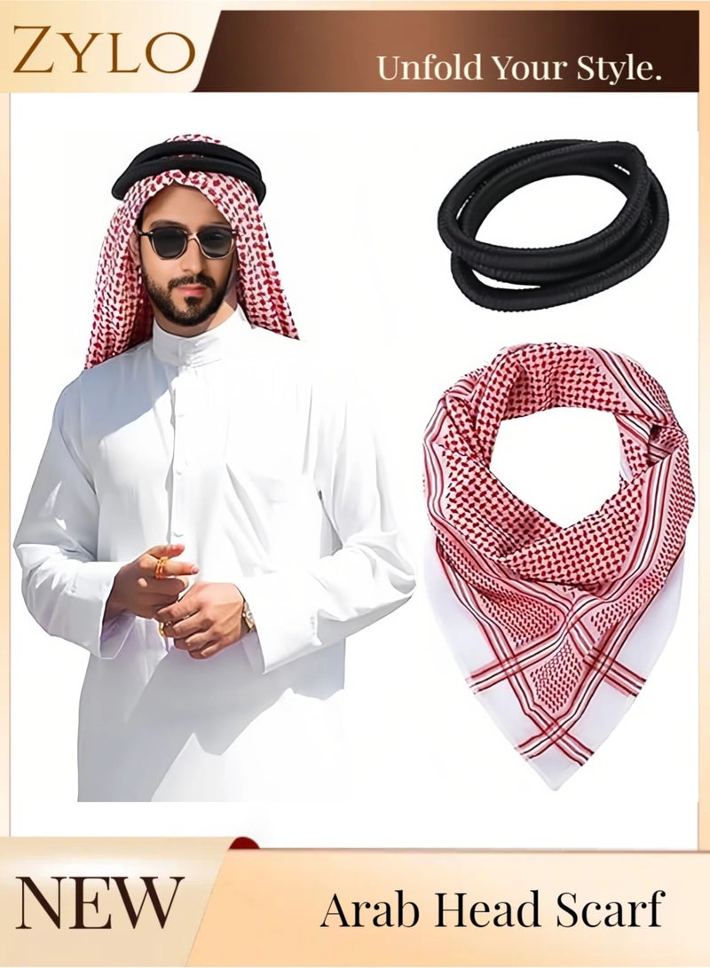 Zylo Men Arab Head Scarf Muslim Head Wrap Keffiyeh Middle Eastern Traditional Turban Headwear Shawl Arafat Scarf Shemagh - Image 1