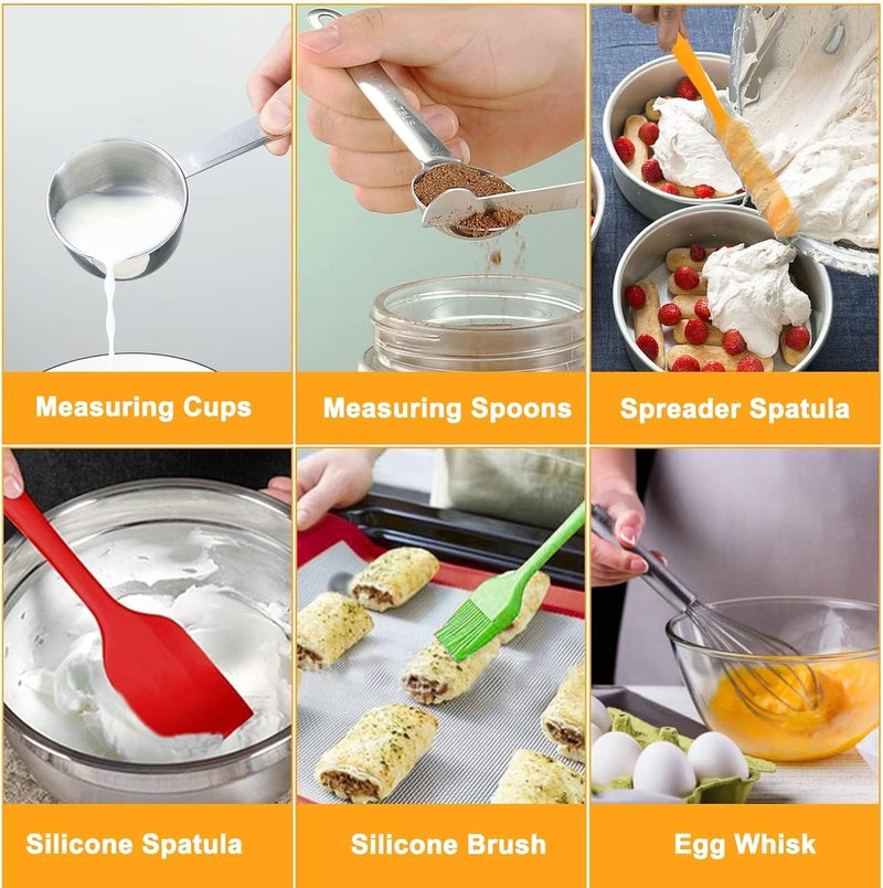WEPSEN Mixing Bowls with Lid Set, 27PCS Kitchen Utensils Metal Bowl Stainless Steel Nesting Bowls, Measuring Cups and Spoons, Egg Whisk for Baking - Image 4