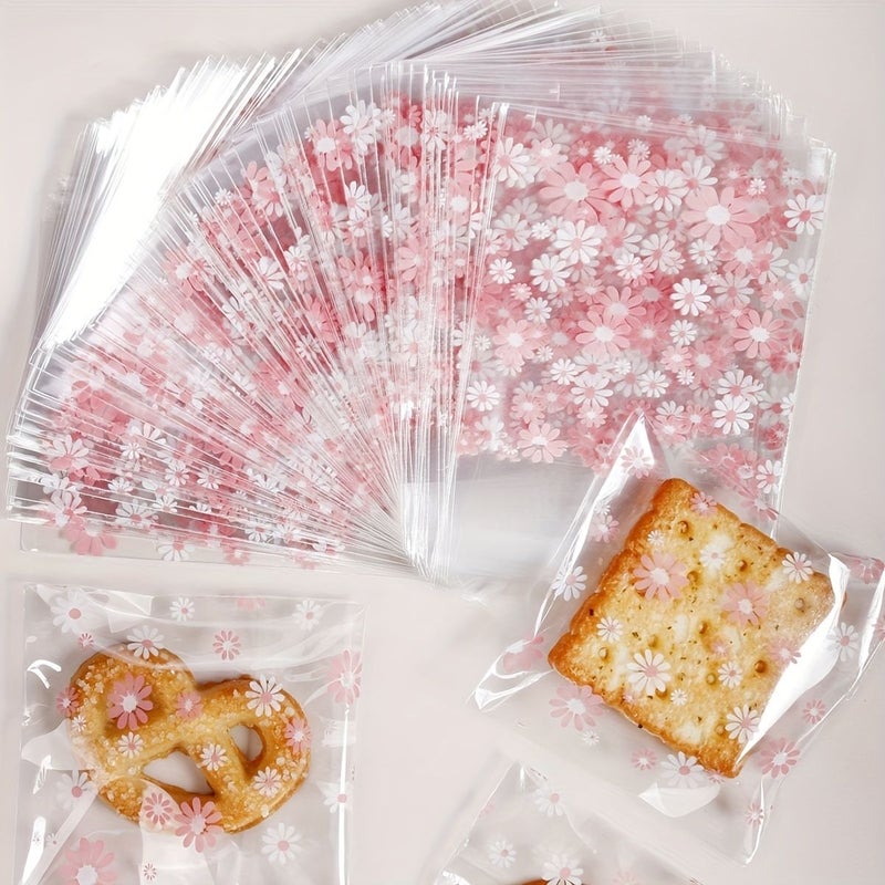 100pcs Pink Flower Biscuit Candy Packaging Bag Kitchen Supplies - Image 1
